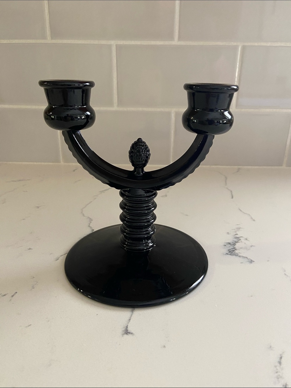 Vintage LE Smith Mt Pleasant Black Amethyst Double Candlestick